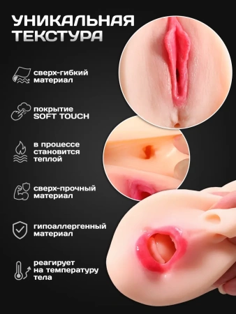 Компактный мастурбатор 2в1: ротик и вагина Foxy